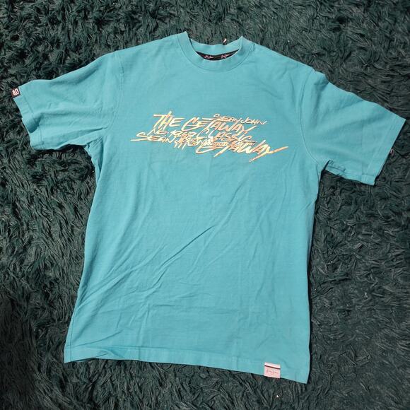 Vintage Sean John The Getaway Turquoise Graphic Tee Size M 21x29 - Picture 1 of 6